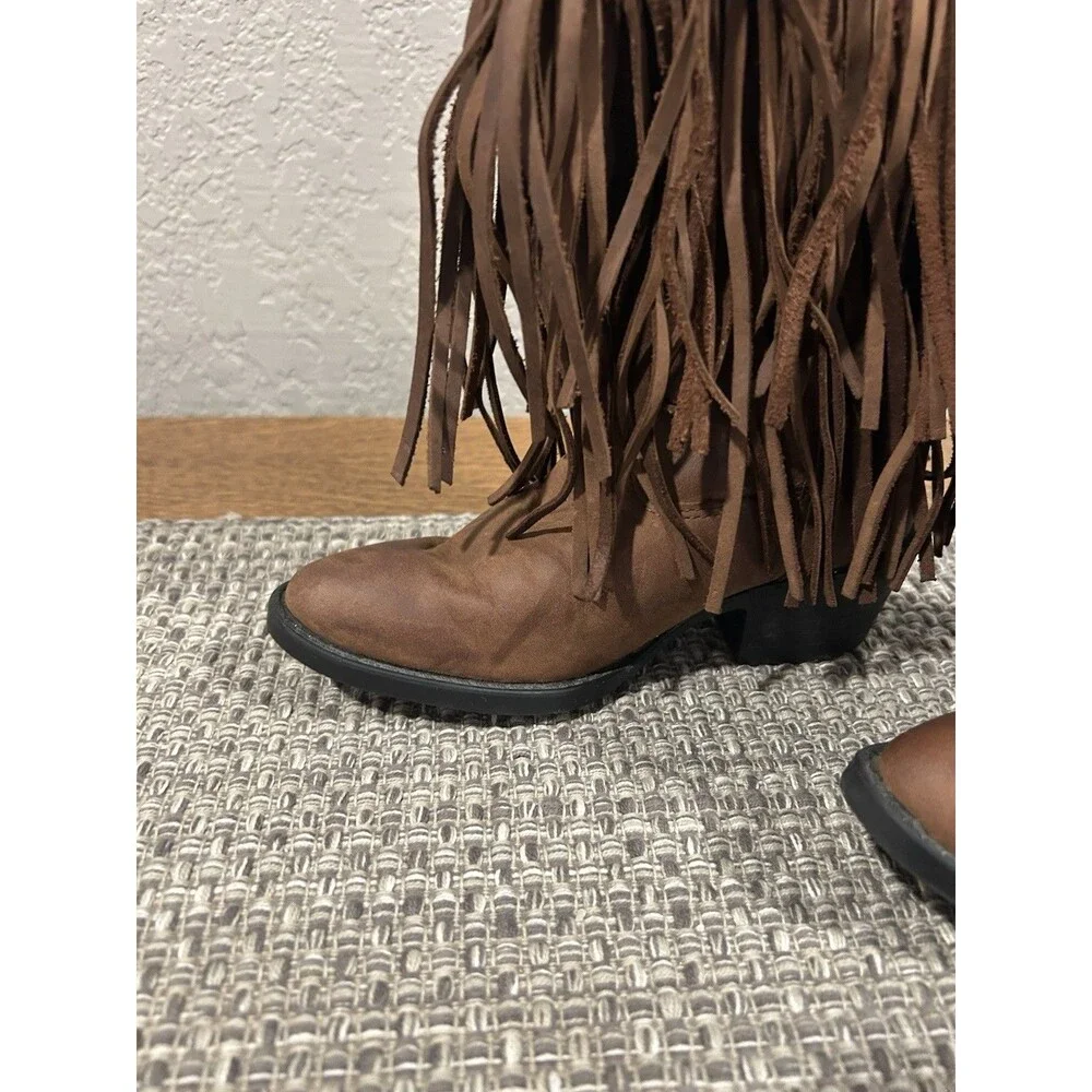Old West Kids Girls Toddler Fringed Cowboy Boots Brown Leather Size 10